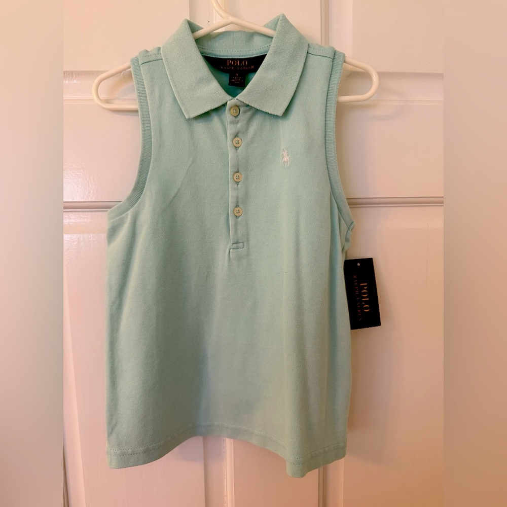 Polo Ralph Lauren Girls Sleeveless Mint Green Mesh Polo Shirt NWT Size 5